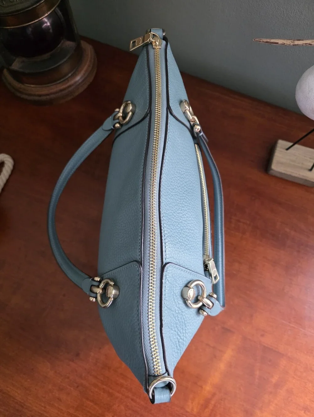 Coach C6229 Kasey Satchel Sky Blue Pebbled Leather Crossbody Bag